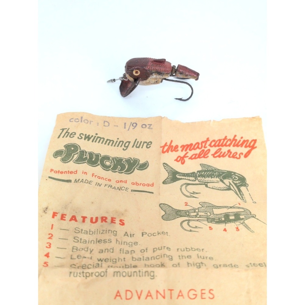 Vintage Rare Plucky the Swimming Fishing Lure With Instruction Paper Advertising
